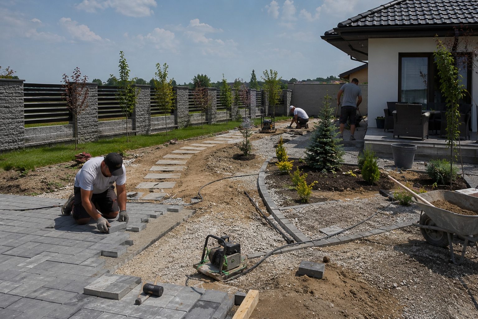 Kertépítés és térburkolás — kivitelezés közben